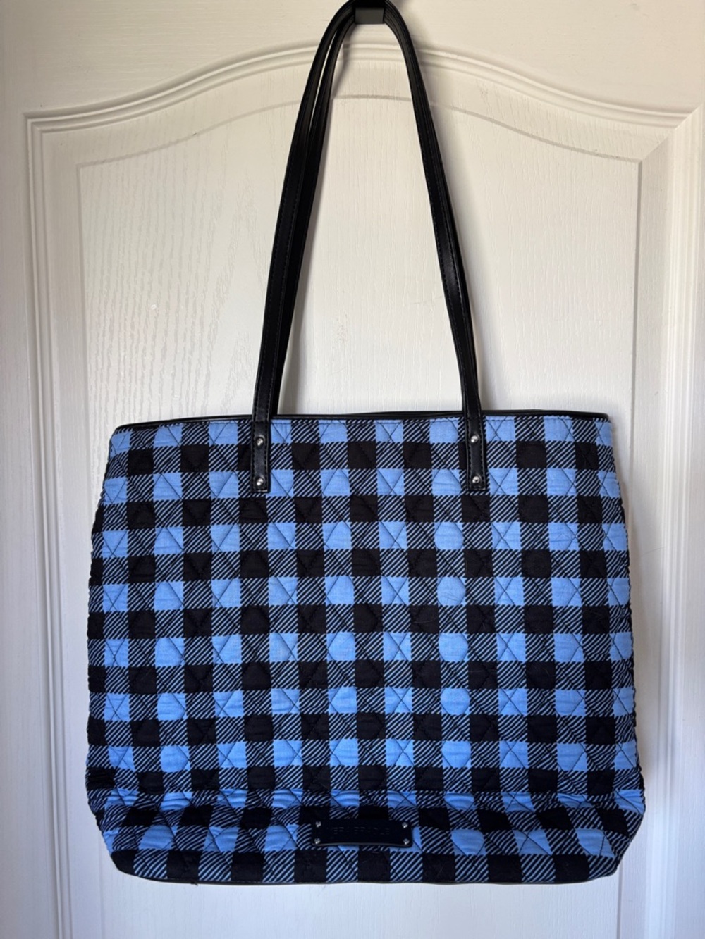 Vera Bradley Blue and Black Checkered Tote with Black Handles